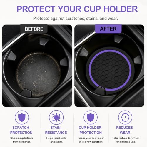 4PCS Car Cup Holder Coasters - 2.75 Inch Non-Slip Insert Water Bottle Holder Pads, Dustproof Automotive Interior Accessories Mat, Universal for Vehicles, Trucks, RVs (Purple) - color: Purple