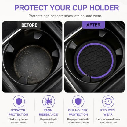 4PCS Car Cup Holder Coasters - 2.75 Inch Non-Slip Insert Water Bottle Holder Pads, Dustproof Automotive Interior Accessories Mat, Universal for Vehicles, Trucks, RVs (Purple) - color: Purple
