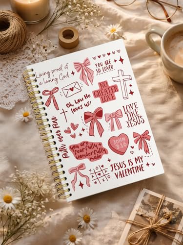 Bible Study Journal for Women,Christian Gifts for Women Teen Girls,Sermon Notes Hardcover Spiral Notebook,Prayer Journal,Jesus is My Valentine Notebook 5.5x8.3 Inch - color: BIBLE BOW
