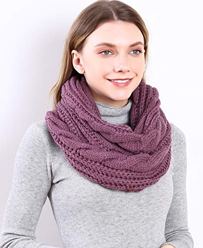 NEOSAN Womens Thick Ribbed Knit Winter Infinity Circle Loop Scarf - color: Twist Grape Purple