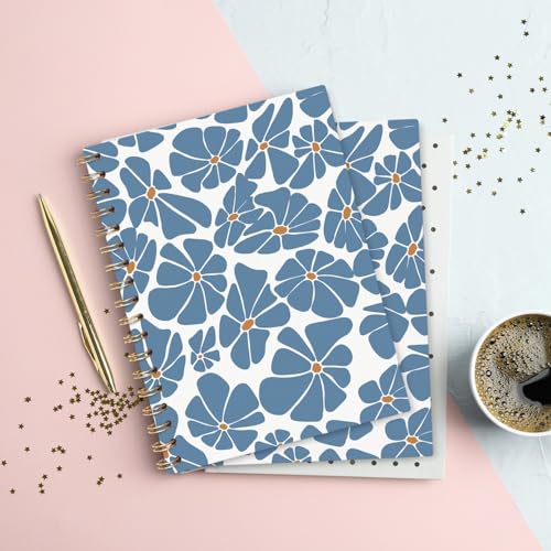 VONTP Blue Floral Spiral Notebook, Fancy Blue Journal for Writing, 5.5x8.3 - color: B.Bible