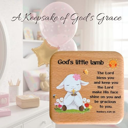 Rosary Keepsake Jewelry Box for Girls – Baby Baptism, First Communion Gift – Wooden Prayer Memory Box for Children