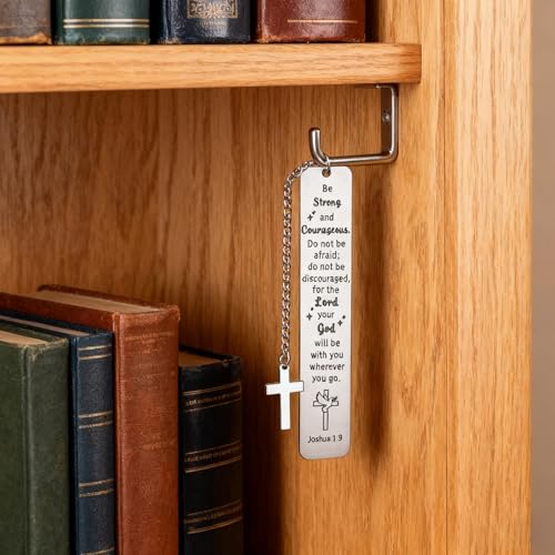 Bible Bookmark Christian Gifts for Women Men - Joshua 1:9 "Be Strong and Courageous Bible Verse | Inspirational Religious Gift with Cross Charm & Box for Graduation, Baptism, Son, Daughter - style: BM028 Joshua 1:9 Be Strong and Courageous