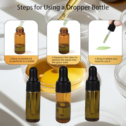 36-Piece Mini Dropper Bottle Set 5ml Small-Capacity Essential Oil Amber Dropper Empty Bottles Suitable for Cuticle Care Oils, Cosmetic Perfumes, and Liquid Travel Sample Containers - color: Amber, size: 5ML