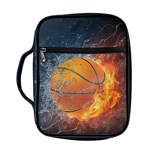 Coldinair Fire Water Basketball Print Bible Case for Men Boys Teens,Bible Cover Bags Carrying Book Case Church Bag Bible Protector with Handle and Zippered Pocket - color: Fire Water Basketball