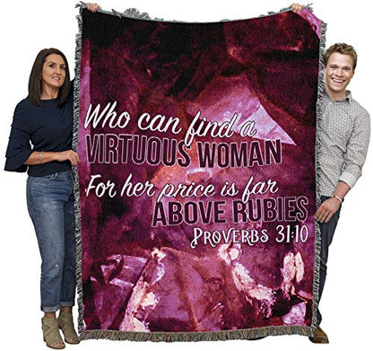 Pure Country Weavers Who Can Find A Virtuous Woman Blanket - Scriptures - Proverbs 31:10 - Religious Gift Tapestry Throw Woven from Cotton - Made in the USA (72x54) - color: Proverbs 31:10, size: 72" x 54"