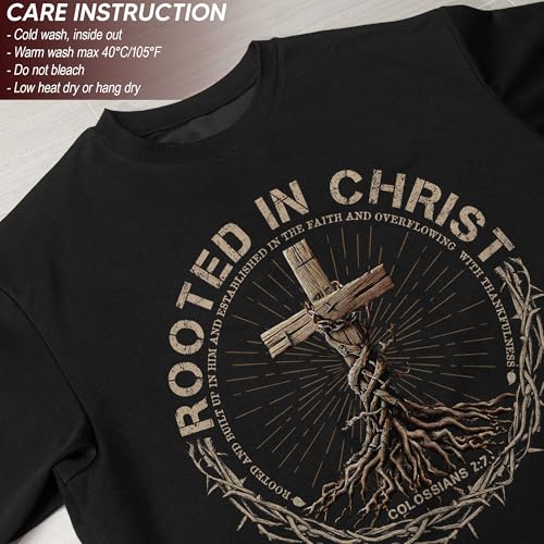Rooted in Christ Shirt, Jesus Tee, Christian Shirt Men 2 - color: Black, size: 3X-Large