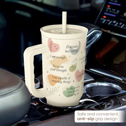 SANDJEST Inspirational Tumbler with Handle 40oz, Daily Positive Inspiration Coffee Cup Stainless Steel Travel Mug, Motivational Gifts for Women Girls Friends Coworker, Gift for Christmas Birthday - color: Inspiration 2