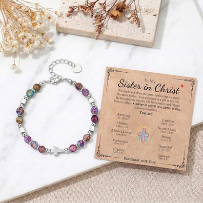 Cross Bracelet for Women Girls, Christian Gifts for Daughter Granddaughter Sister In Christ Friend Niece, Baptism Confirmation First Communion Gifts for Girls - color: Sister In Christ