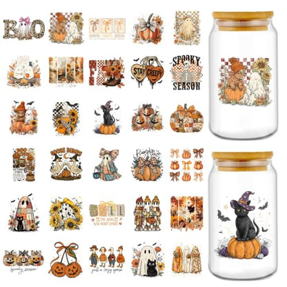Rngmsi UV DTF Cup Wrap - 30 Sheets Fall Halloween UV DTF Stickers for Glass - style: Fall Halloween