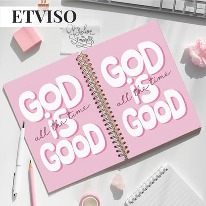 ETVISO Pink Bible Study Journal Notebook for Women, Inspirational Christian Gifts for Women, Prayer Bible Supplies Journal, Church Notes Notebook, Cute Preppy Hardcover Spiral Notebooks 5.5x8.3 - color: 04-Bible(Hot Pink)
