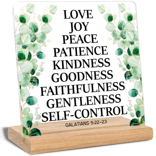 Christian Gifts for Women Men, Love Joy Peace Patience Kindness Gentleness Quotes Bible Verse Acrylic Plaque Signs, Inspirational Gifts, Office Home Desk Decor Signs - color: Love Joy Peace