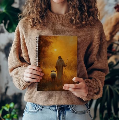 bitCNY Spiral Notebook 8.3 x 5.5 Inches, Good Shepherd Christian Art Cover, Inspirational Religious Journal, Lined Notebook for Bible Study Prayer and Notes - color: Shepherd Christian