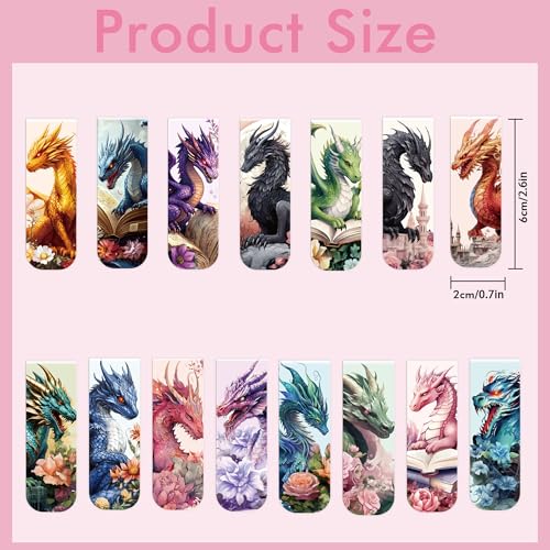 Dragon Floral Magnetic Bookmarks, Book Marks for Men and Teen Readers - style: Dragon