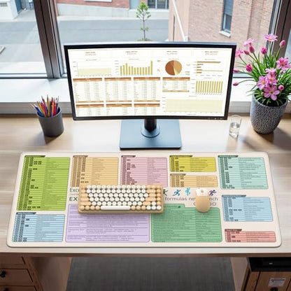 iCasso Excell Cheat Sheet Desk Mat, Excel Mouse Pad Shortcuts - color: Beige