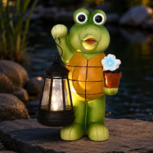 Goodeco Turtle with Solar Lantern - Outdoor Garden Gifts for Women - color: Brown