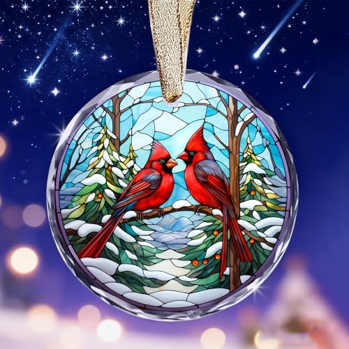 Cardinal Christmas Ornaments - Stained Glass Red Bird Ornaments for Christmas Tree, Red Cardinal Gifts for Women, Birds Lover Gift - color: Blgs004