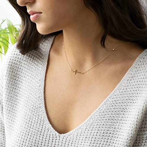 VIROMY Gold Cross Necklace for Women 14K Gold Plated Cute Sidways Cross Pendant Choker Necklaces Simple Trendy Everyday Jewelry for Women - style: Sideways Cross-44CM-Gold