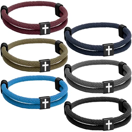 Landical 6 Pcs Cross Bracelet Men Adjustable Braided Rope - color: Deep Color