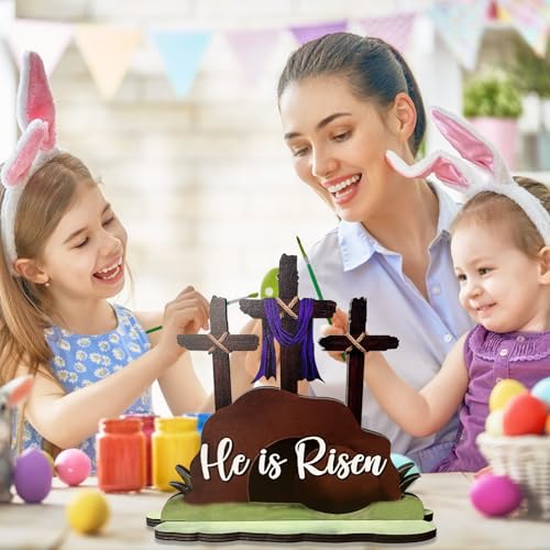 JNYVE Easter Table Decorations for Home: He is Risen Decor Religious Christian Scene Decoration Wooden Cross Tabletop Signs for Home Rustic Farmhouse Spring Decor - style: Modern