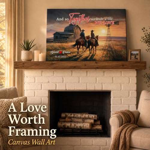 Ipplee Personalized Romantic Cowboy Couple on Horse Sunset Canvas Wall Art - color: Design20
