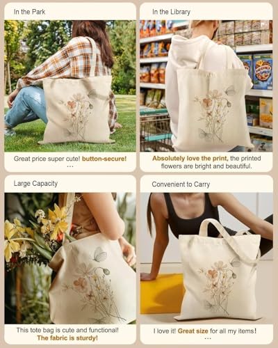 Canvas Tote Bag with Zipper Handles for Women Bridesmaid Birthday Wedding Mother Ladies Shopping Gift Bags - color: Flower-6