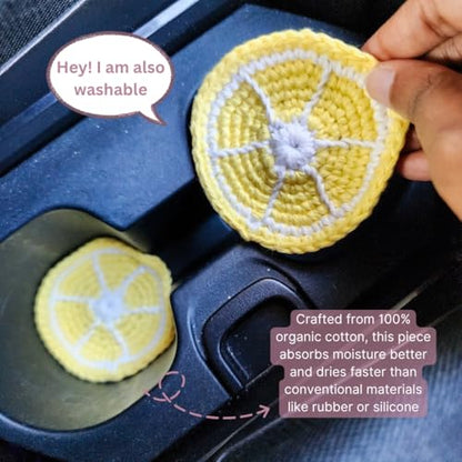 Cotton Crotchet Fruit Car Coaster Set (Sunny Peel) - color: Lemon Love