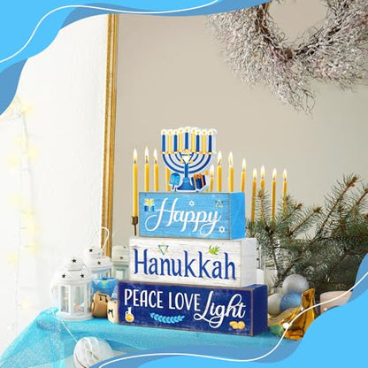 Moucuny 4 Pcs Hanukkah Table Decorations for Home, Wood Menorah Peace Sign - style: Candle