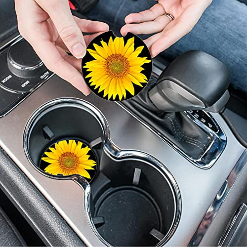 Car Coasters 2 Pack, Small 2.56" Stone Car Cupholder Absorbent Coaster Set for Women Men Drink Cup Holder Coasters (Sunflower) - color: Sunflower