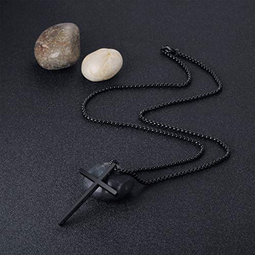 Stainless Steel Cross Pendant Necklaces for Men Women 24 Inch Chain - color: Black
