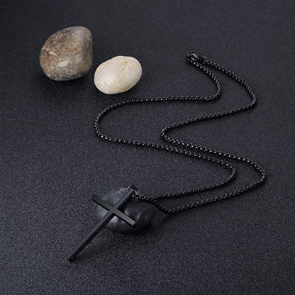Stainless Steel Cross Pendant Necklaces for Men Women 24 Inch Chain - color: Black