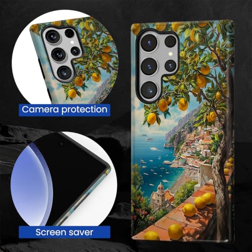 Compatible with Samsung Galaxy S23 Ultra Full Body Matte Case Hard Shell Shockproof Screen Lens Protection for Girl Boy Cute Pattern Italian Coast Amalfi Lemon Mediterranean Sea - color: Italian Coast Amalfi Lemon Mediterranean Sea, size: Samsung Galaxy S