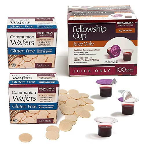 Broadman Pre-filled Communion Fellowship Cup, Juice Only, 100 Count and Gluten Free Wafer, 100 Count Value Bundle
