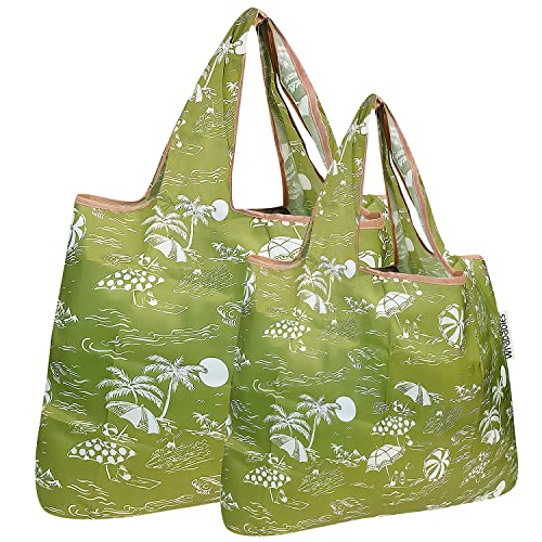 allydrew Large Foldable Tote Nylon Reusable Grocery Bags - color: Set of 2, Green Paradise, size: Large & Small (Set of 2)