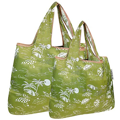 allydrew Large Foldable Tote Nylon Reusable Grocery Bags - color: Set of 2, Green Paradise, size: Large & Small (Set of 2)