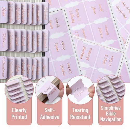 Mr. Pen- Bible Tabs, 75 pcs, Soft Pink, Bronze Foil Lettering, Laminated Bible Tabs for Women and Men - color: Baby Pink