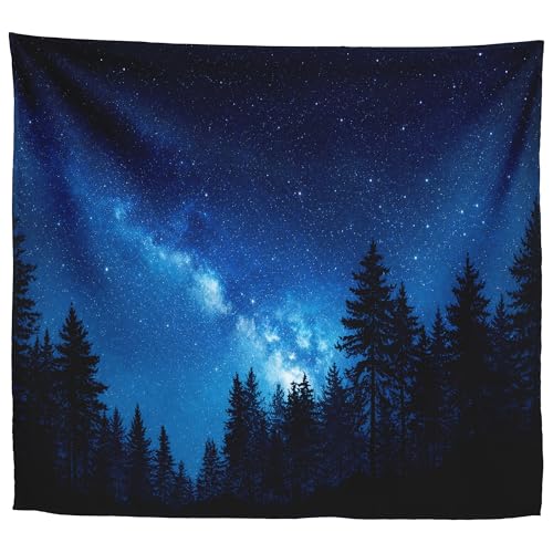 Xolytar Starry Forest Tapestry 60 x 50 Inch, Night Sky Wall Decor - color: Navy Blue / Midnight Blue