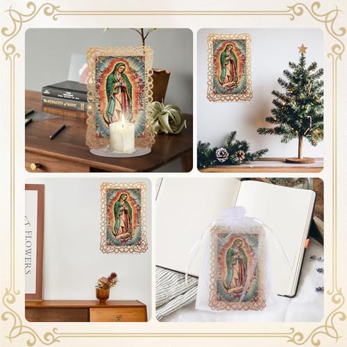 15 Set Our Lady of Guadalupe Acrylic Statues Virgen De Guadalupe Picture Frames with Organza Gift Bags Baptism Favors for Guests Baptism Centerpieces for Table First Communion Gifts Catholic Favors