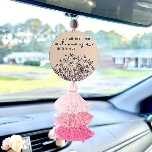 Christian Car Charm Cute Rear View Mirror Accessories for Women - color: Pink