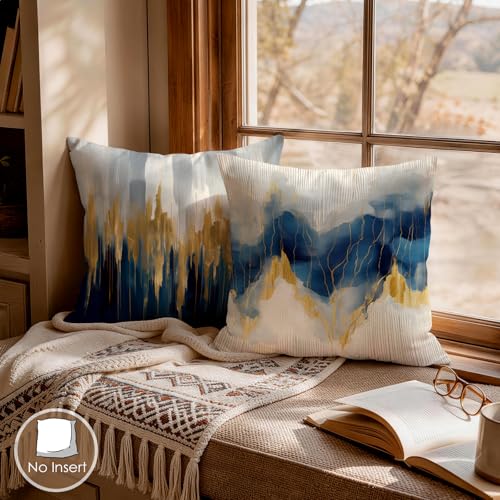 OBSEDE Blue Gold Abstract Art Modern Throw Pillow Covers 18 x 18 Set of 4 - color: Blue and Gold Abstract Art, size: 18" x 18" (Pack of 4)