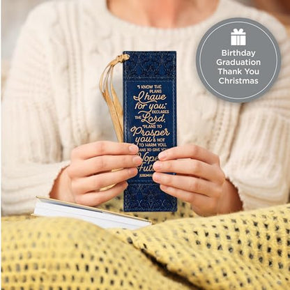 Christian Art Gifts Faux Leather Bookmark for Women: I Know the Plans - color: Navy Blue/the Plans