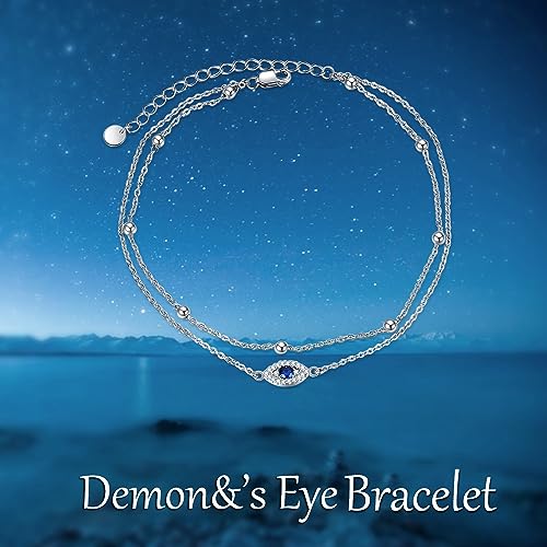 POPLYKE 925 Sterling Silver Infinity/Cow/Wing/Cross/Heart Bracelet for Mom and Daughter Jewelry Birthday - style: Evil Eye Layered Bracelet