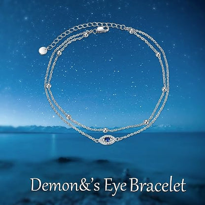 POPLYKE 925 Sterling Silver Infinity/Cow/Wing/Cross/Heart Bracelet for Mom and Daughter Jewelry Birthday - style: Evil Eye Layered Bracelet