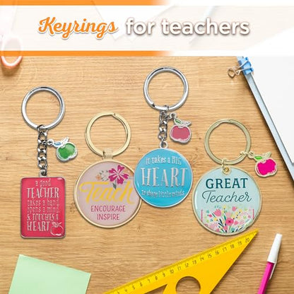 Christian Art Gifts Metal Inspirational Scripture Keychains for Men & Women: Round Sturdy Multicolor Encouraging Keyrings - color: Teach/Gold & Pink Floral