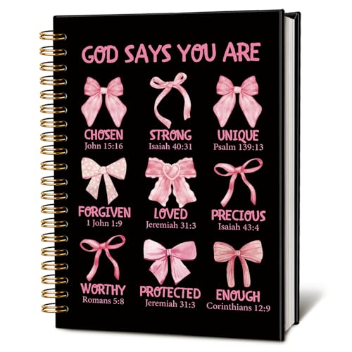 LIANGW Christian Prayer Journal Pink Bow Notebook Gifts for Teen Girls Kids - color: God Says You Are - Black