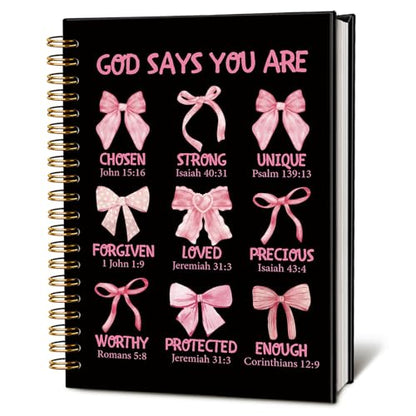 LIANGW Christian Prayer Journal Pink Bow Notebook Gifts for Teen Girls Kids - color: God Says You Are - Black