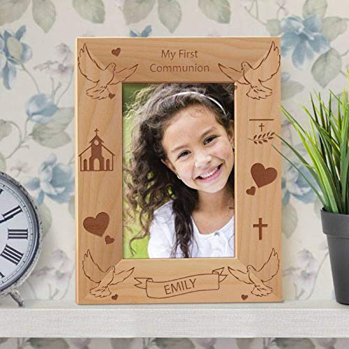 My First Communion Personalized Wooden Photo Frame 4" x 6" Brown (Vertical) - size: 4" x 6", style: Vertical