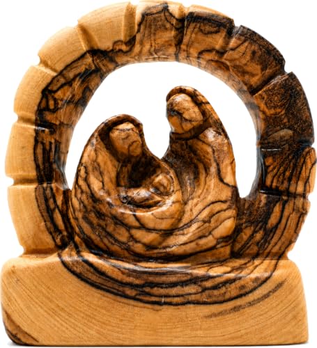 Zuluf Olive Wood Bethlehem Grotto Nativity Statue 3.7 Inch, Hand-Carved Cave of the Nativity Sculpture with Mary Joseph and Baby Jesus, Catholic Manger Scene Christmas Pilgrim Souvenir Gift - color: 3.7" Arch Nativity