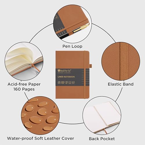 &And Per Se Lined Journal and Pen Set, A5 Leather Hardcover Notebook with Pen & Stationary Set, 160 Pages 100GSM Thick Ruled Paper Journal for Business Work Writing (Light Brown) - color: Light Brown