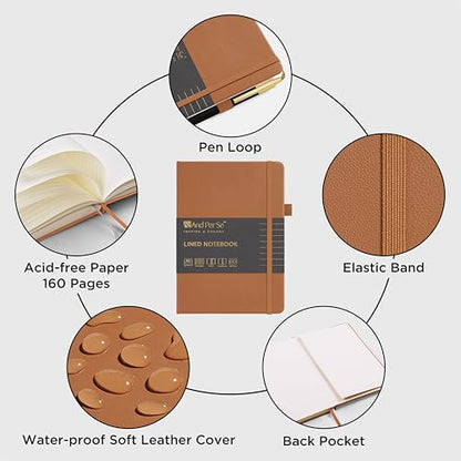 &And Per Se Lined Journal and Pen Set, A5 Leather Hardcover Notebook with Pen & Stationary Set, 160 Pages 100GSM Thick Ruled Paper Journal for Business Work Writing (Light Brown) - color: Light Brown
